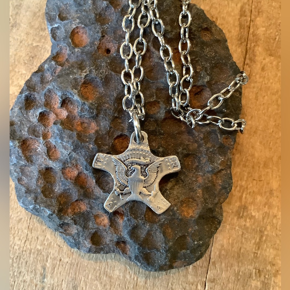 Silver Eagle Star Pendant Necklace